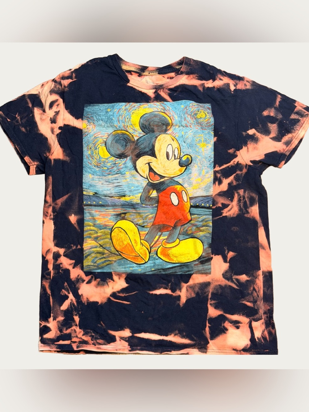 Unique Disney Mickey Mouse Van Gogh Tie-Dye Tee Boho Hippie Vibe Size Med